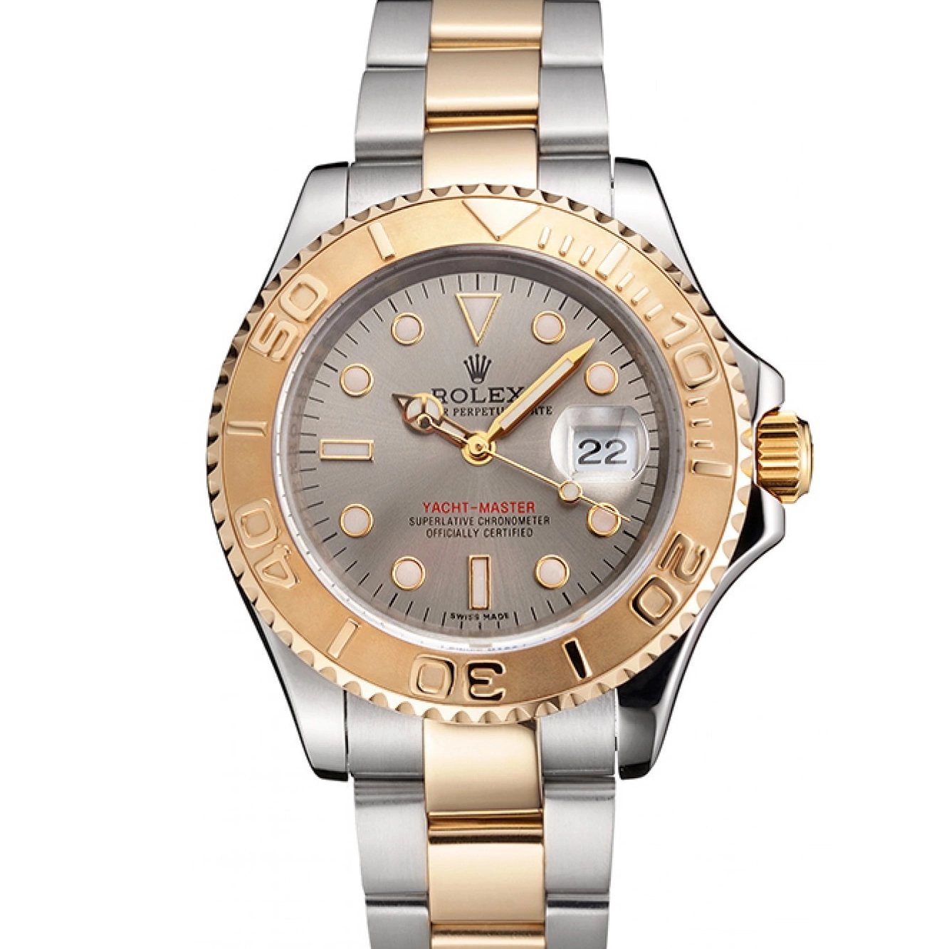 Aaa replica Tone Two Stainless Dial Dial Gold Swiss Gray Yacht-Master Steel Case Bezel Rolex 0705